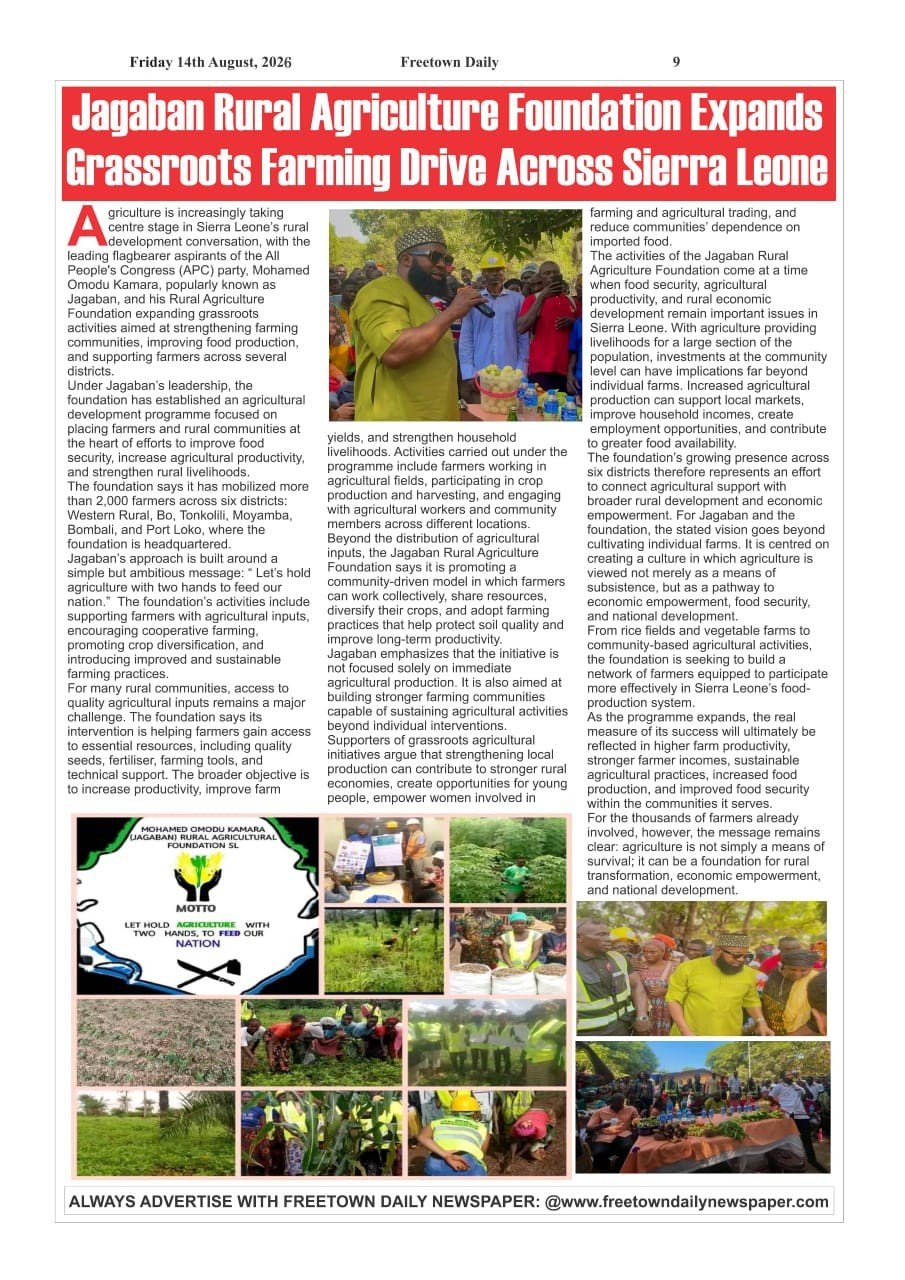Freetown Daily: “Jagaban Rural Agriculture Foundation Expands Grassroots Farming Drive Across Sierra Leone”